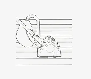 Drum Percussion Instrument Prints: Black and white illustration of drum floor sander with disposable bag