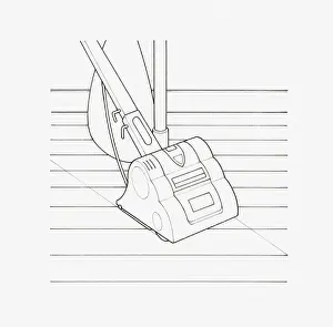 Slanted Prints: Black and white illustration of drum floor sander moving in slanted direction