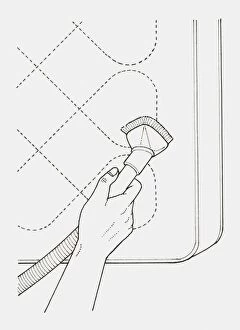 Images Dated 22nd January 2010: Black and white illustration of hand cleaning mattress with vacuum cleaner