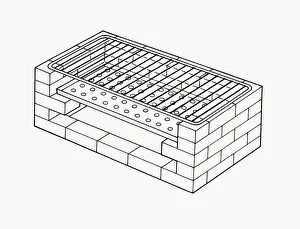 Barbecue Prints: Black and white illustration of improvised barbecue grill