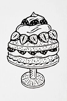 Images Dated 12th July 2007: Black and white illustration of layered cream and fruit cake on cake stand