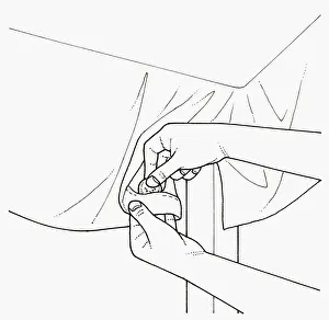 Resourceful Prints: Black and white illustration of lead weight in hem of tablecloth