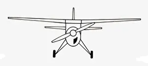 Wing Prints: Black and white illustration of monoplane fixed high-wing propeller aircraft