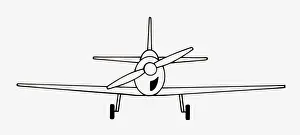 Line Drawing Prints: Black and white illustration of monoplane fixed low-wing propeller aircraft