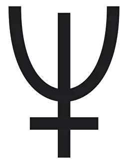 Neptune Prints: Black and White Illustration of Neptune astronomical symbol