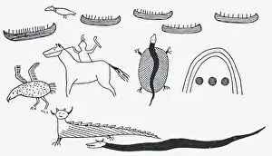 Pictogram Prints: Black and white illustration of North American rock inscriptions