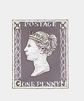Images Dated 30th December 2009: Black and white illustration of Penny Black stamp