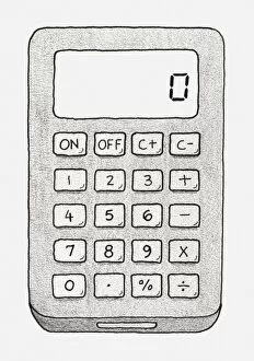 Images Dated 14th April 2010: Black and white illustration of a pocket calculator