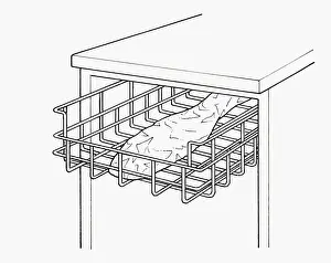 Dishwasher Prints: Black and white illustration of preparing to cook wrapped fish in dishwasher