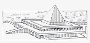 Ancient Egyptian Prints: Black and white illustration of pyramid