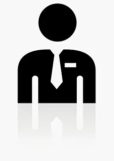 Button Down Shirt Prints: Black and white illustration representing shop assistant wearing name tag on shirt