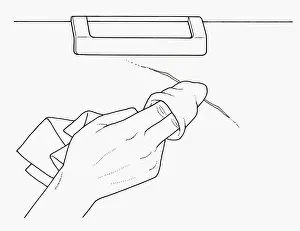 Black and white illustration of retouching scratch with enamel on clean cloth
