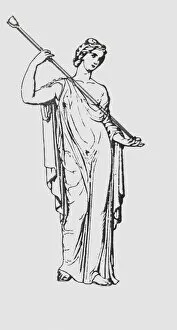 Black and white illustration of Roman virgin goddess Vesta
