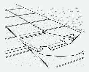 Images Dated 28th September 2009: Black and white illustration showing how accurately position paving slab on ground