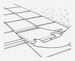 Paving Stone Prints: Black and white illustration showing how accurately position paving slab on ground