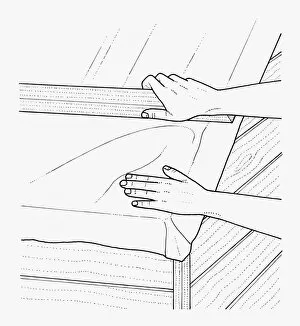 Images Dated 25th September 2009: Black and white illustration showing how to use piece of wood to smooth out air pockets in new felt