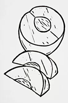 Images Dated 19th July 2007: Black and white illustration of sliced peach