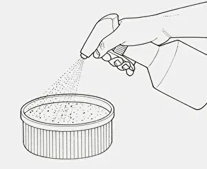 Dessert Prints: Black and white illustration of spraying water into souffle bowl
