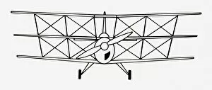 Images Dated 14th June 2011: Black and white illustration of triplane propeller aircraft