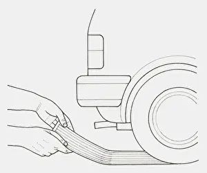 Tire Prints: Black and white illustration, using a cars rubber foot mat to provide extra grip for tyres in snow