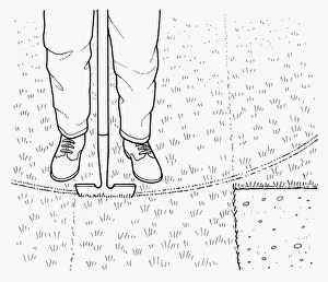 Sequential Series Prints: Black and white illustration of using edging tool to cut curve in lawn