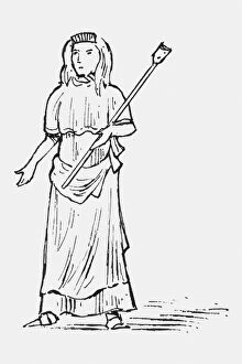 Black And White Illustration Gallery: Black and white illustration of Vesta, virgin goddess of Roman mythology