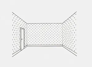Wallpaper Collection: Black and white illustration of wallpaper on walls decorated with simple repetitive pattern