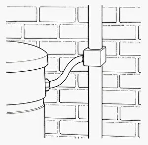 Images Dated 29th September 2009: Black and white illustration of water storage tank connected to downpipe