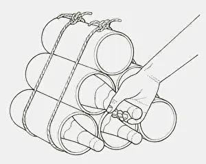 Recycling Prints: Black and white illustration of a wine rack made from plastic drain pipes and ropes