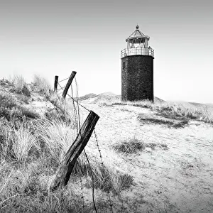 Prints of Ronny Behnert Lighthouse Prints: Black and white photograph of the famous Quermarken fire near Kampen on the island of Sylt