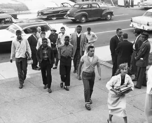 High School Prints: Black And White Students Going To School