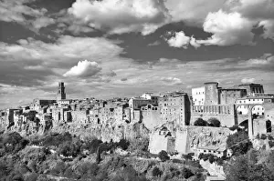 Medieval Fortress Town Of Pitigliano Prints: Black & White view of Spectacular Medieval Pitigliano in Italy