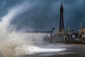 A fascinating collection of images featuring great British piers: Blackpool Tower with massive waves