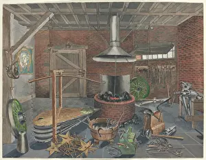 Prints of Blacksmith Shop, 1935/1942. Artist Perkins Harnly. (Photo by Heritage Art/Heritage Images via Getty Images) Enchanted Interiors of Perkins Harnly: Blacksmith Shop