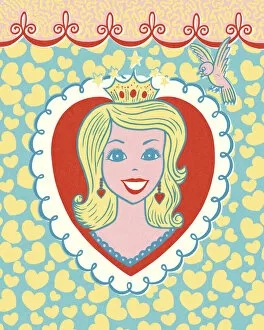 Images Dated 10th July 2014: Blond Princess with Heart-Shaped Border