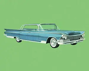 Blue Car on Green Background