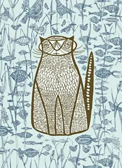 Ilustratio Prints: Blue Cat; Fish; Birds
