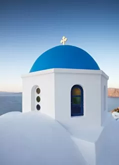Glass Material Gallery: Blue domed church in Oia, Santorini, Greece