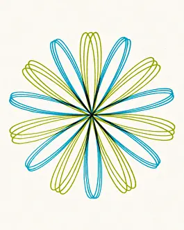 1940 1980 Retro Styled Image Prints: Blue and green flower illustration