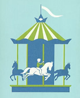 Horseback Riding Collection: Blue and Green Merry-go-Round