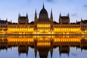 Joe Daniel Price's Cityscapes And Landscapes Prints: Blue Hour Hungarian Parliament Building OrszAaghAaz Budapest Hungary