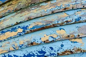 Images Dated 9th September 2014: Blue and light blue peeling paint on an old fishing boat, Reykjanesskagi