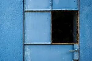 Images Dated 27th May 2013: Blue-painted door with a window, Spain