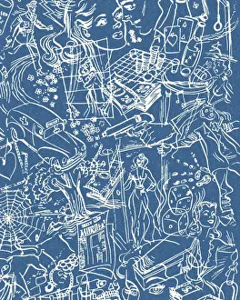 Draw Prints: Blue Pattern of Sketches