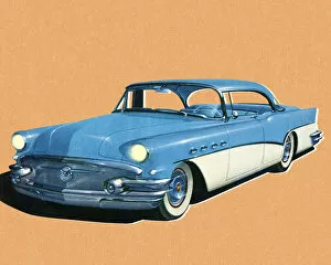 Vintage Car Illustrations Gallery: Blue and White Vintage Car