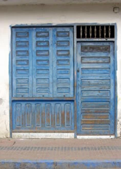 Blue wooden doorway, Essaouira, Morocco