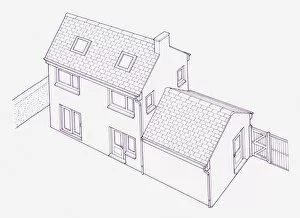 Blueprint illustration of house with extension