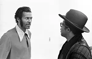 Prints of NEW YORK - MAY 6: Guitarists Bo Diddley and Chuck Berry (on the left) relax backstage at Madison Square Garden in the concert movie ´Let the Good Times Roll´ on May 6, 1972 in New York City Bo Diddley: Rhythm & Riffs Prints: Bo Diddley & Chuck Berry Let The Good Times Roll