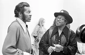 Prints of NEW YORK - MAY 6: Guitarists Bo Diddley and Chuck Berry (on the left) relax backstage at Madison Square Garden in the concert movie ´Let the Good Times Roll´ on May 6, 1972 in New York City Bo Diddley: Rhythm & Riffs Prints: Bo Diddley & Chuck Berry Let The Good Times Roll