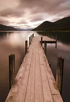 Boardwalk, gloomy weather, Lake Rotoroa, South Island, New Zealand